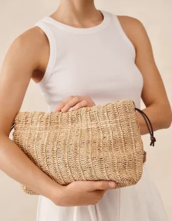Raffia Crossbody Drawstring Bag