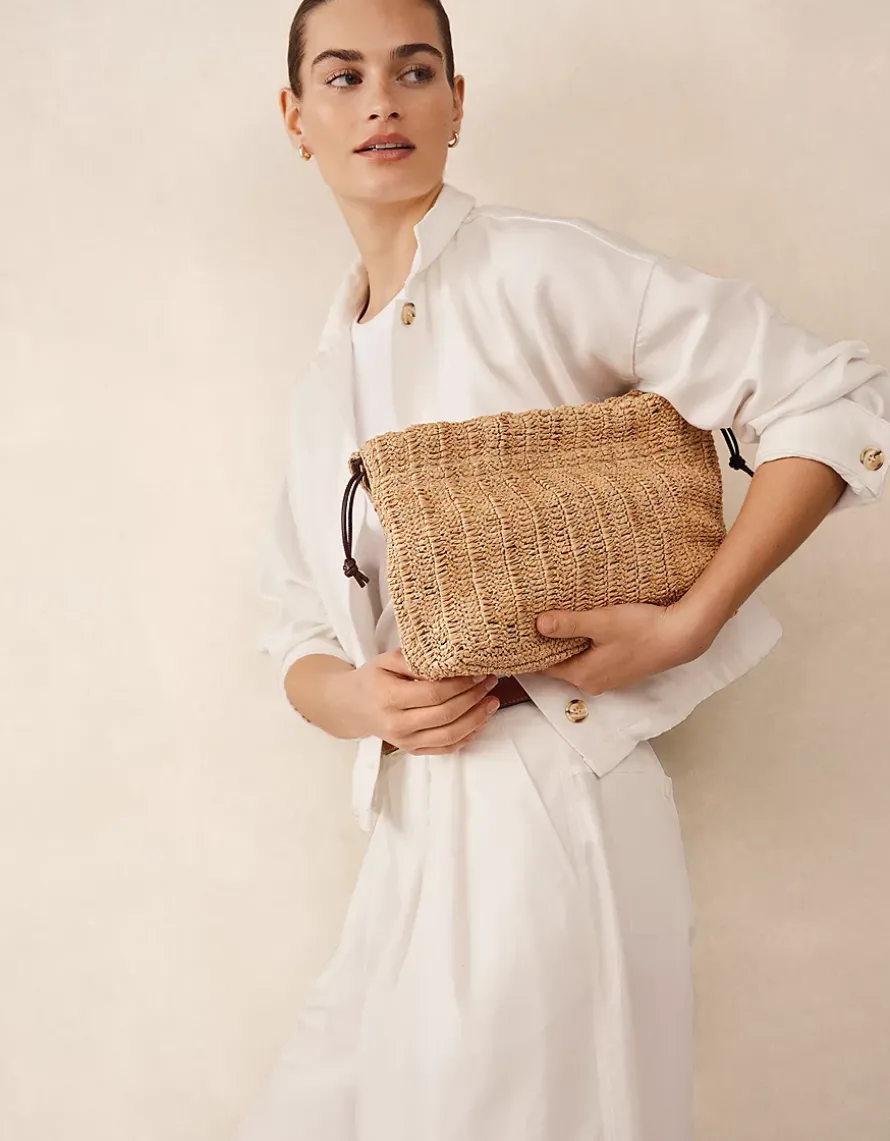 Raffia Crossbody Drawstring Bag