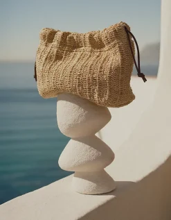 Raffia Crossbody Drawstring Bag