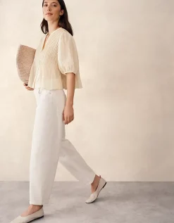 Ramie Pintuck Detail Boho Blouse