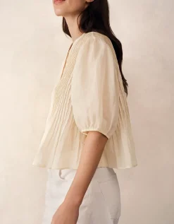 Ramie Pintuck Detail Boho Blouse