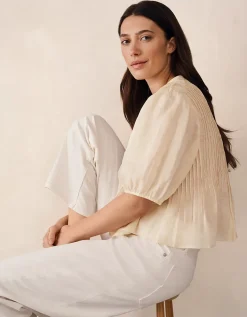 Ramie Pintuck Detail Boho Blouse