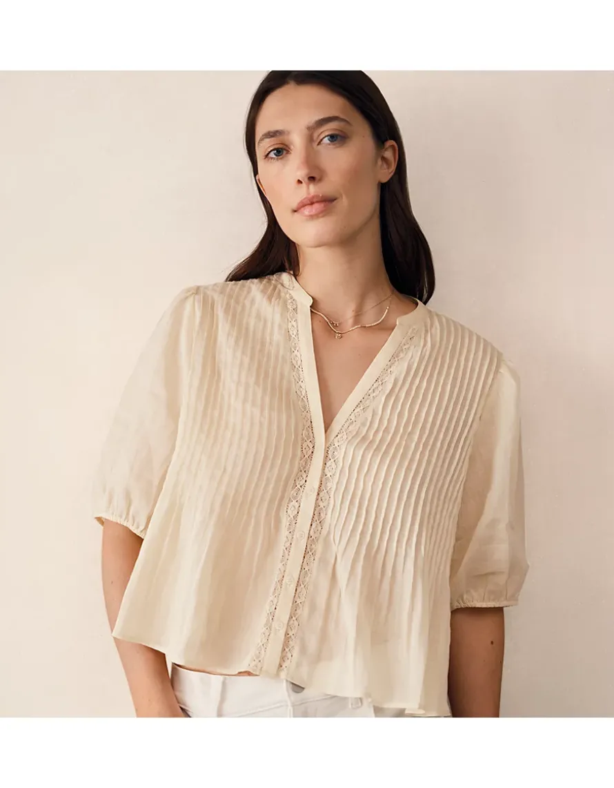 Ramie Pintuck Detail Boho Blouse