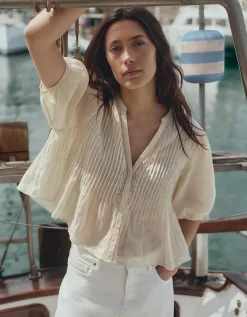Ramie Pintuck Detail Boho Blouse