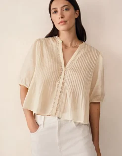 Ramie Pintuck Detail Boho Blouse