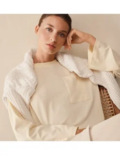 Relaxed Long Sleeve Pocket Detail Jersey Top