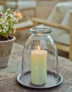 Ribbed Domed Glass Candle Holder with Tray – Large