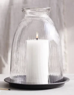 Ribbed Domed Glass Candle Holder with Tray – Large