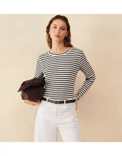 Ribbed Striped Crew Neck Top