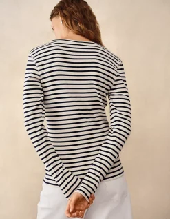 Ribbed Striped Crew Neck Top
