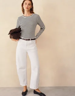 Ribbed Striped Crew Neck Top