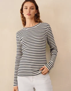Ribbed Striped Crew Neck Top