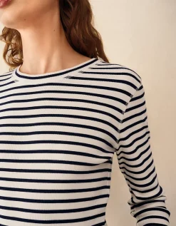 Ribbed Striped Crew Neck Top
