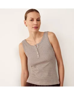 Ribbed Striped Henley Vest