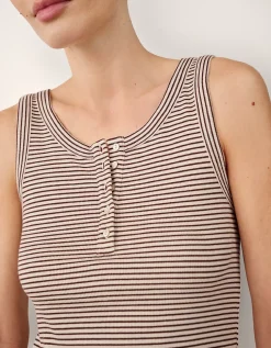 Ribbed Striped Henley Vest