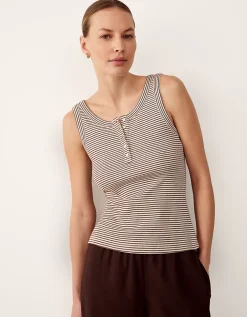Ribbed Striped Henley Vest
