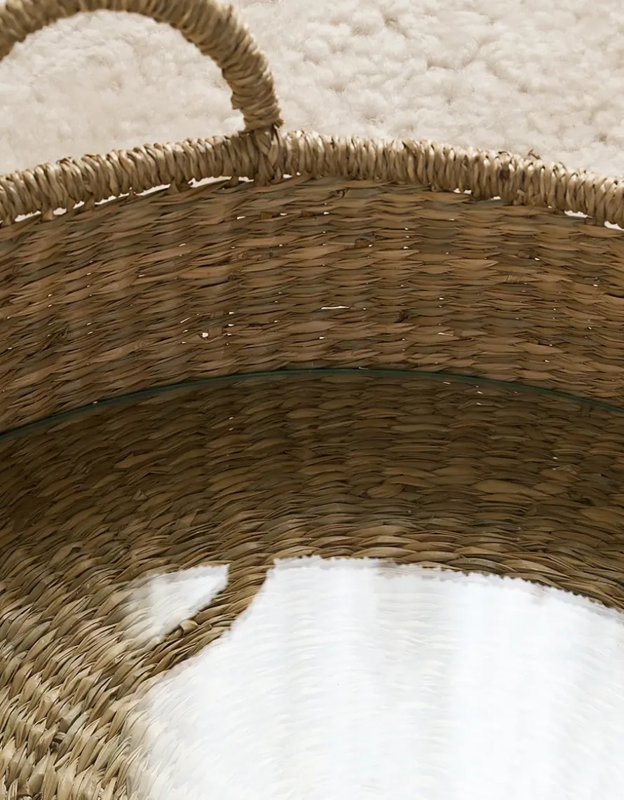 Round Seagrass Tray with Glass Base