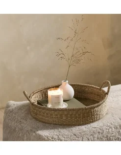Round Seagrass Tray with Glass Base