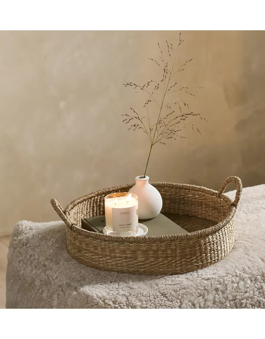 Round Seagrass Tray with Glass Base