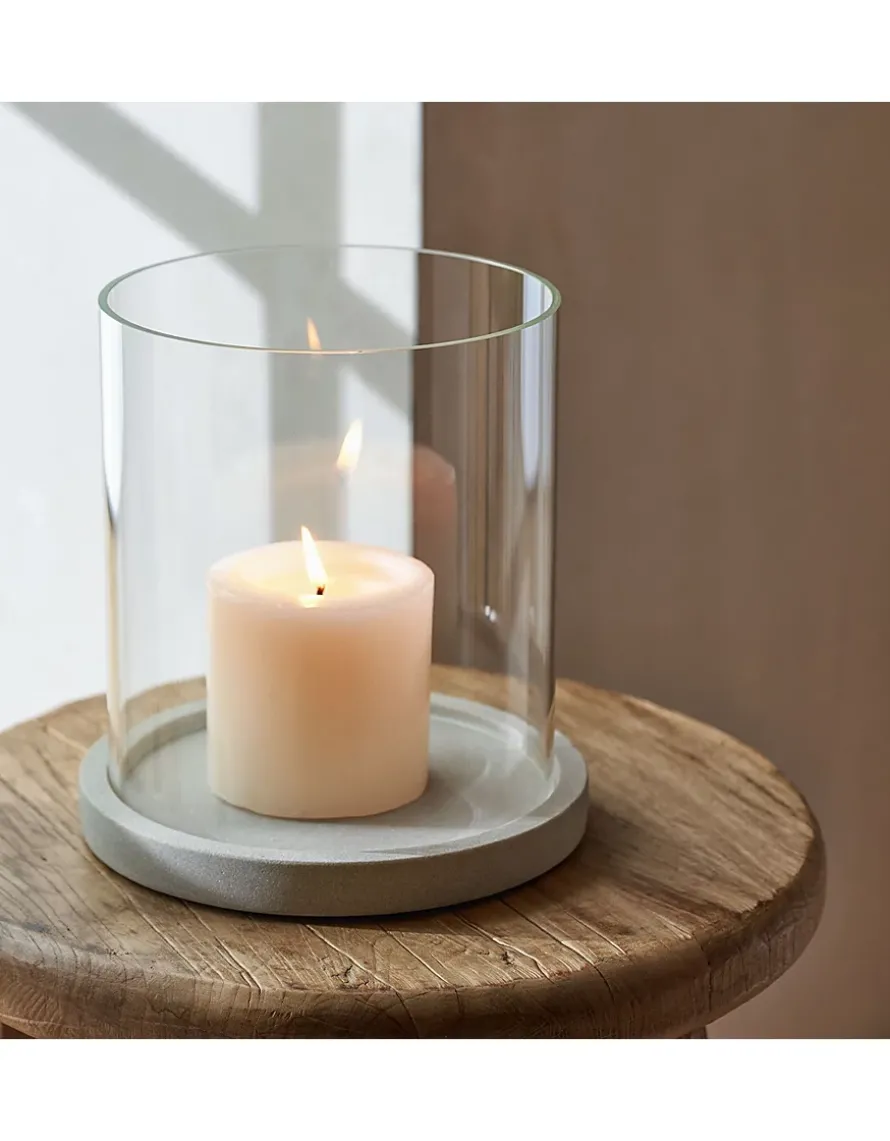 Sandstone Glass Hurricane Candle Holder – Large