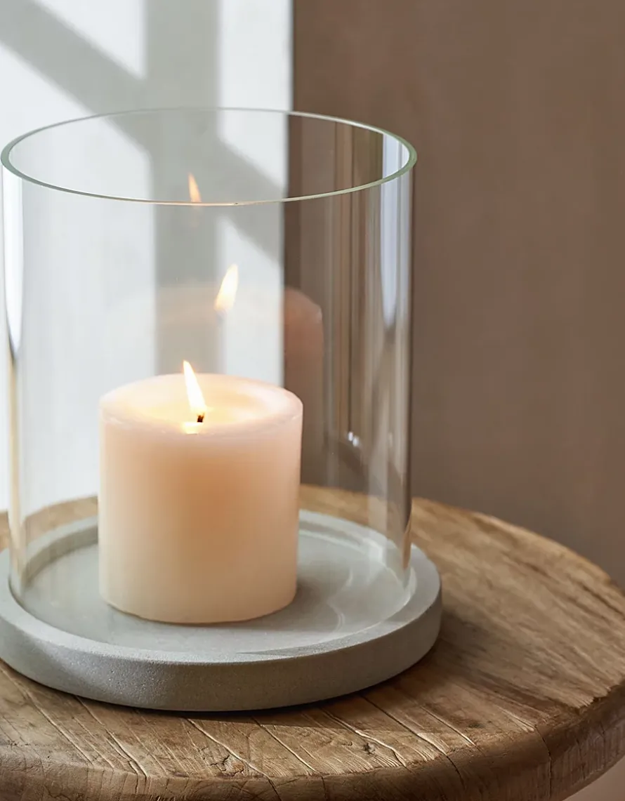 Sandstone Glass Hurricane Candle Holder – Large
