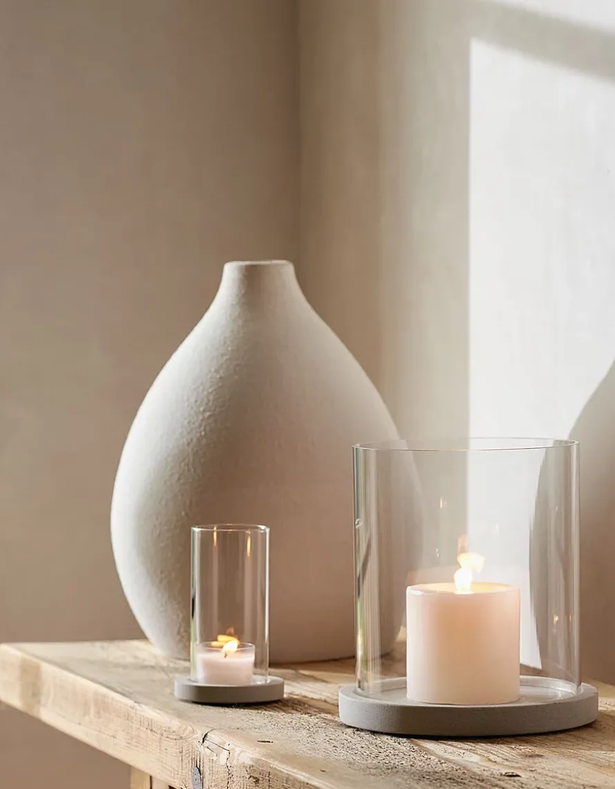 Sandstone Glass Hurricane Candle Holder – Large