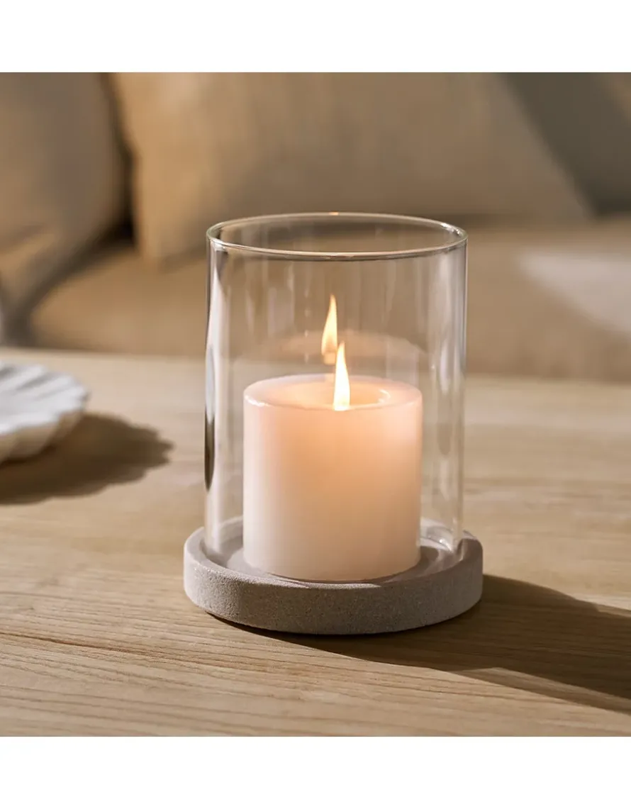 Sandstone Glass Hurricane Candle Holder – Medium