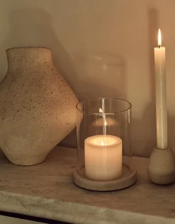 Sandstone Glass Hurricane Candle Holder – Medium