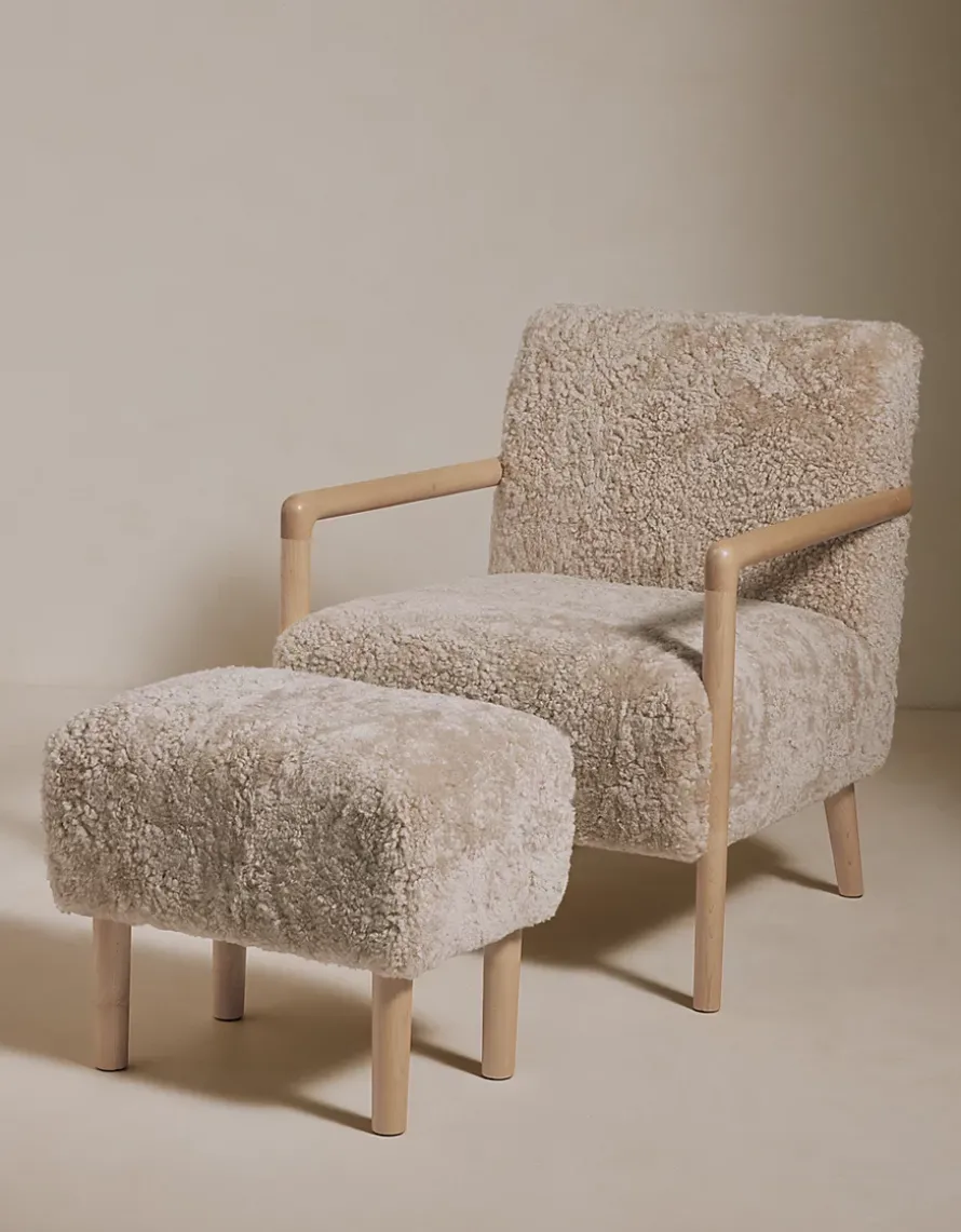 Sheepskin Chair and Footstool Set