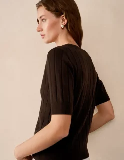 Short Sleeve Ribbed Cardigan with Cashmere