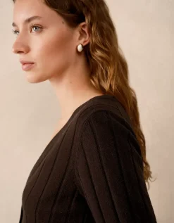 Short Sleeve Ribbed Cardigan with Cashmere