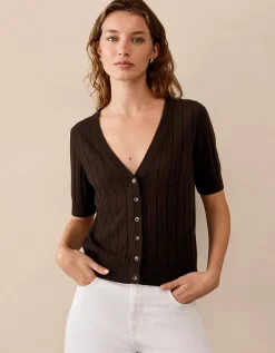 Short Sleeve Ribbed Cardigan with Cashmere