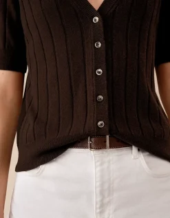 Short Sleeve Ribbed Cardigan with Cashmere