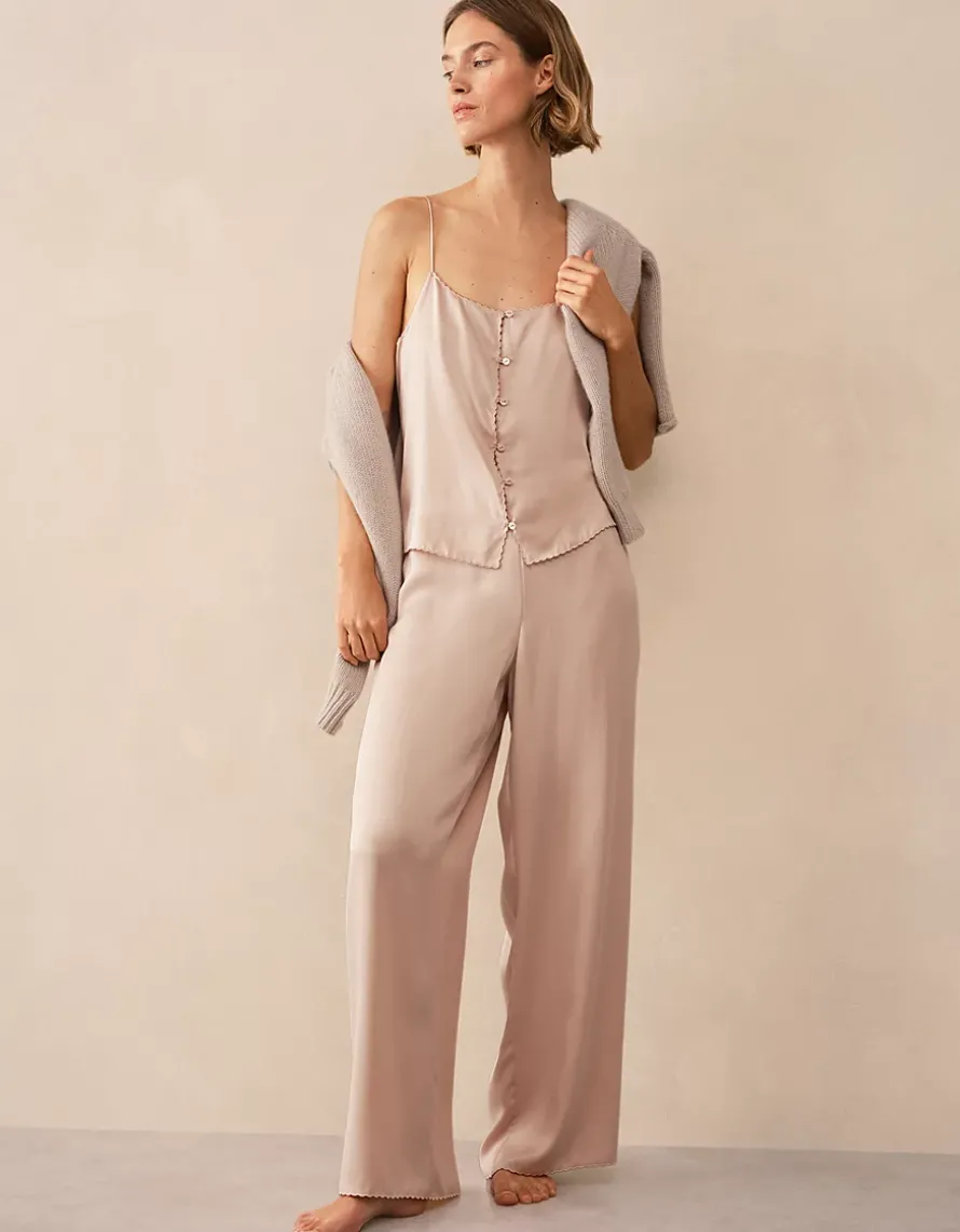 Silk Embroidered Cami Pyjama Set