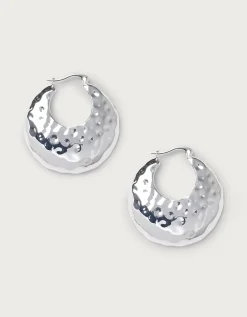 Silver Plated Hammered Statement Hoop Earrings