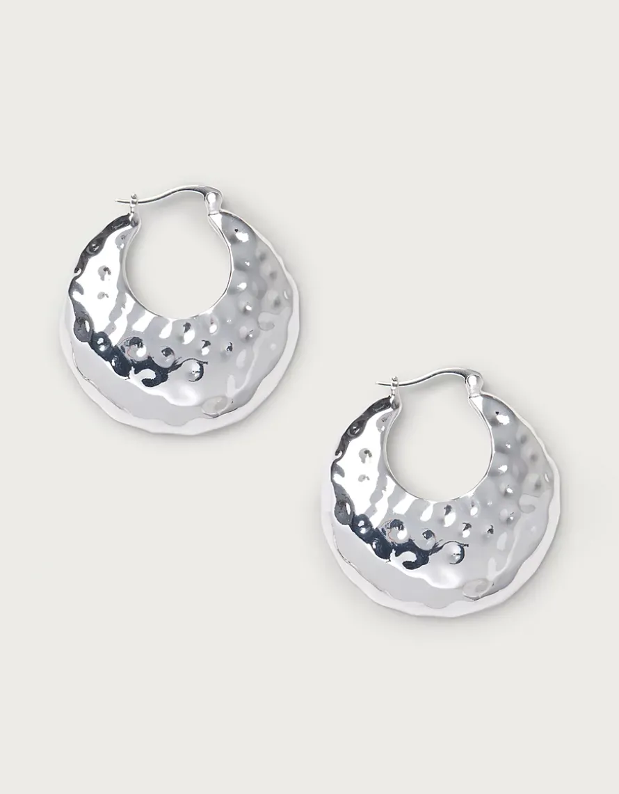 Silver Plated Hammered Statement Hoop Earrings