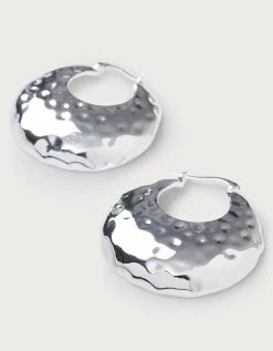 Silver Plated Hammered Statement Hoop Earrings