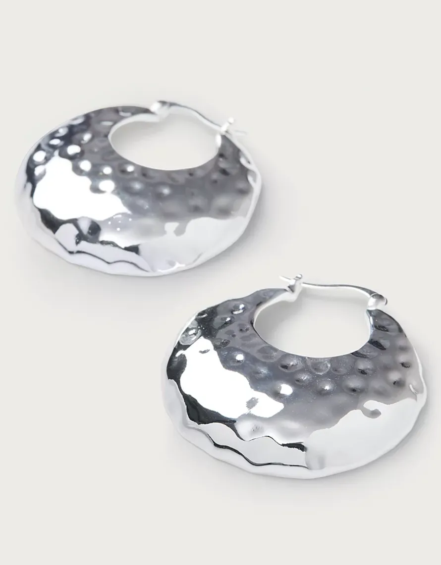 Silver Plated Hammered Statement Hoop Earrings