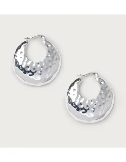 Silver Plated Hammered Statement Hoop Earrings