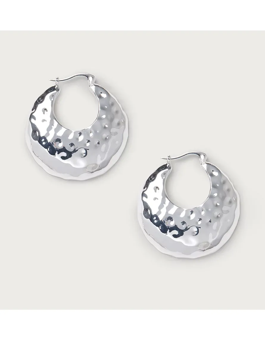 Silver Plated Hammered Statement Hoop Earrings