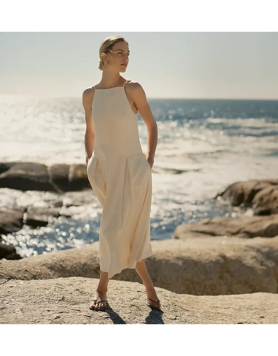 Square Neck Dress with Pleated Skirt