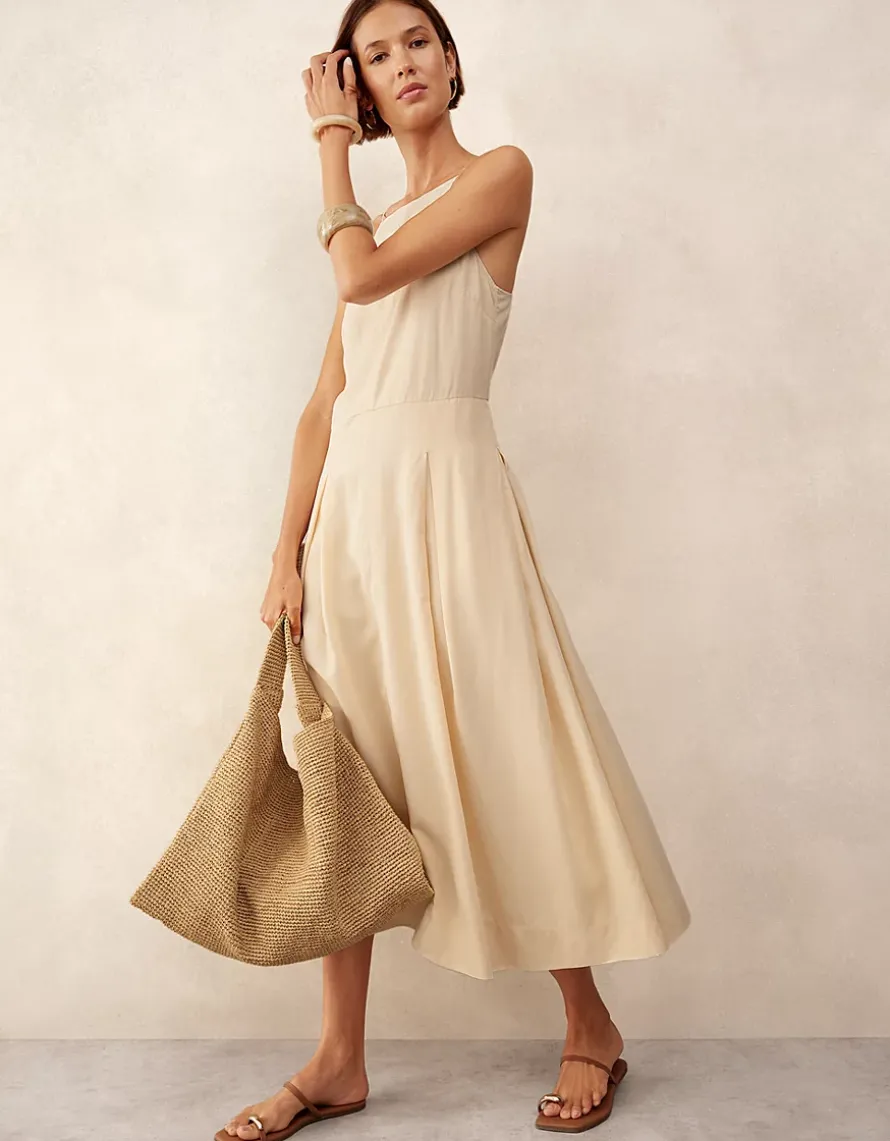 Square Neck Dress with Pleated Skirt