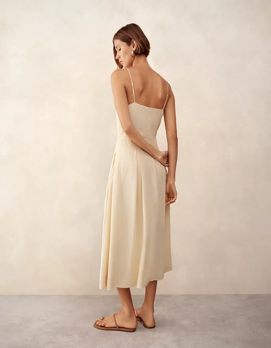 Square Neck Dress with Pleated Skirt