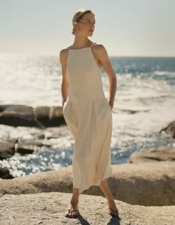 Square Neck Dress with Pleated Skirt