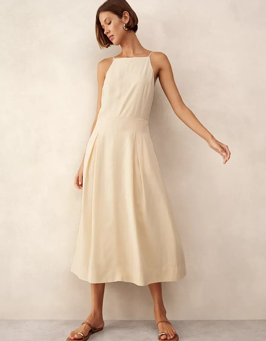 Square Neck Dress with Pleated Skirt