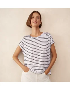 Stripe Button Back Jersey Linen Top