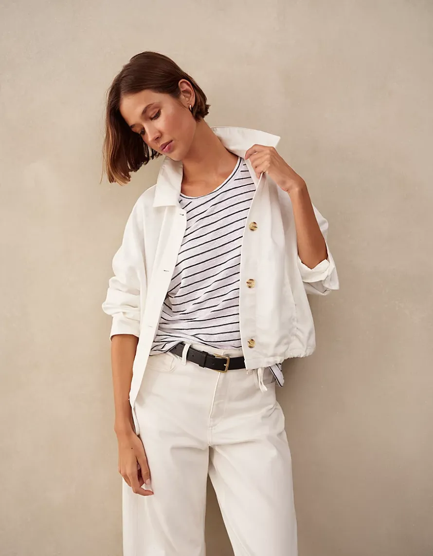 Stripe Button Back Jersey Linen Top