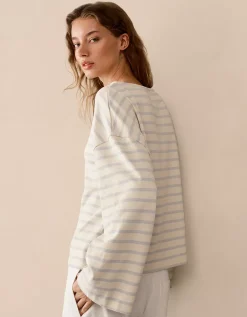 Stripe Slash Neck Stripe Top