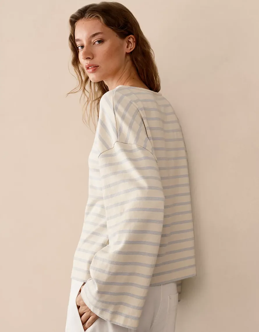 Stripe Slash Neck Stripe Top