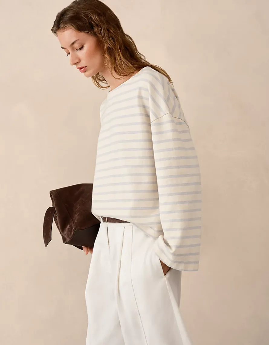 Stripe Slash Neck Stripe Top
